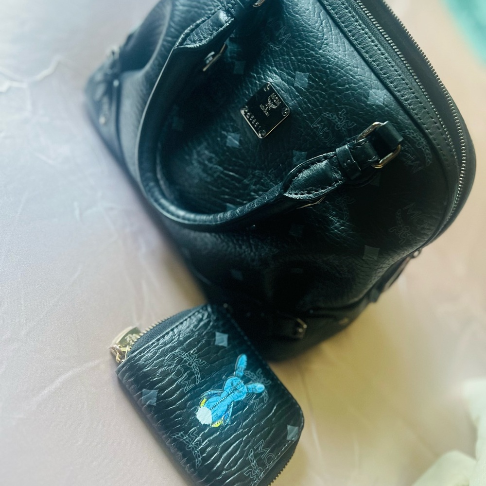 Black MCM  Leather Handbag Wallet Seperate